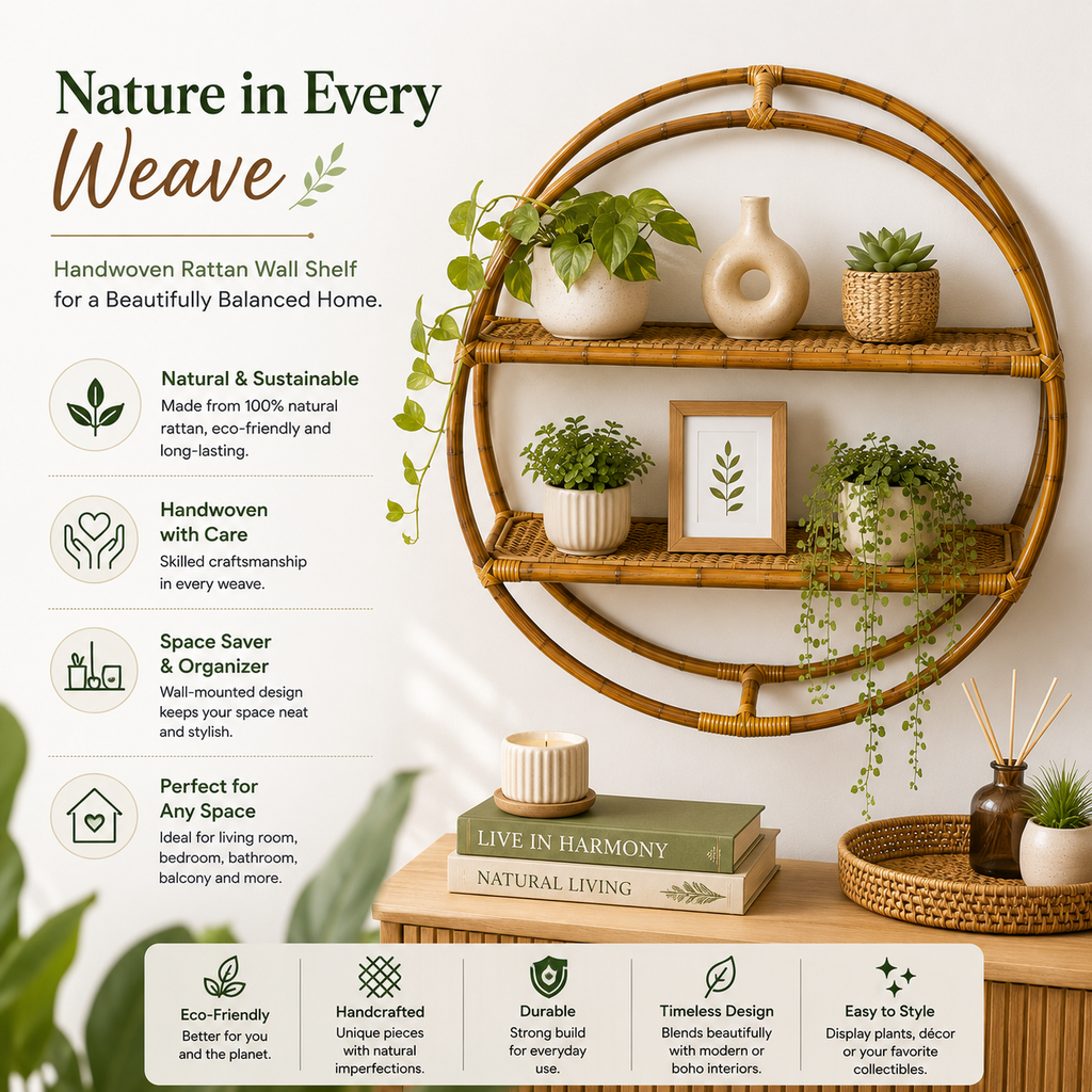 Vintage Rattan Wall Shelf