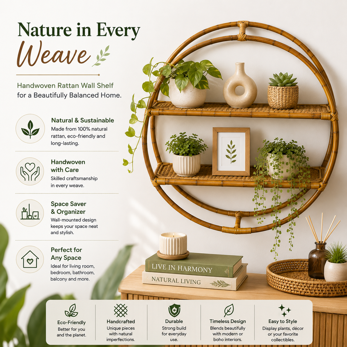 Vintage Rattan Wall Shelf