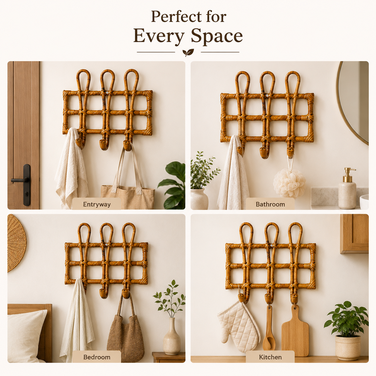 Handcrafted Rattan Wall Hook Organizer