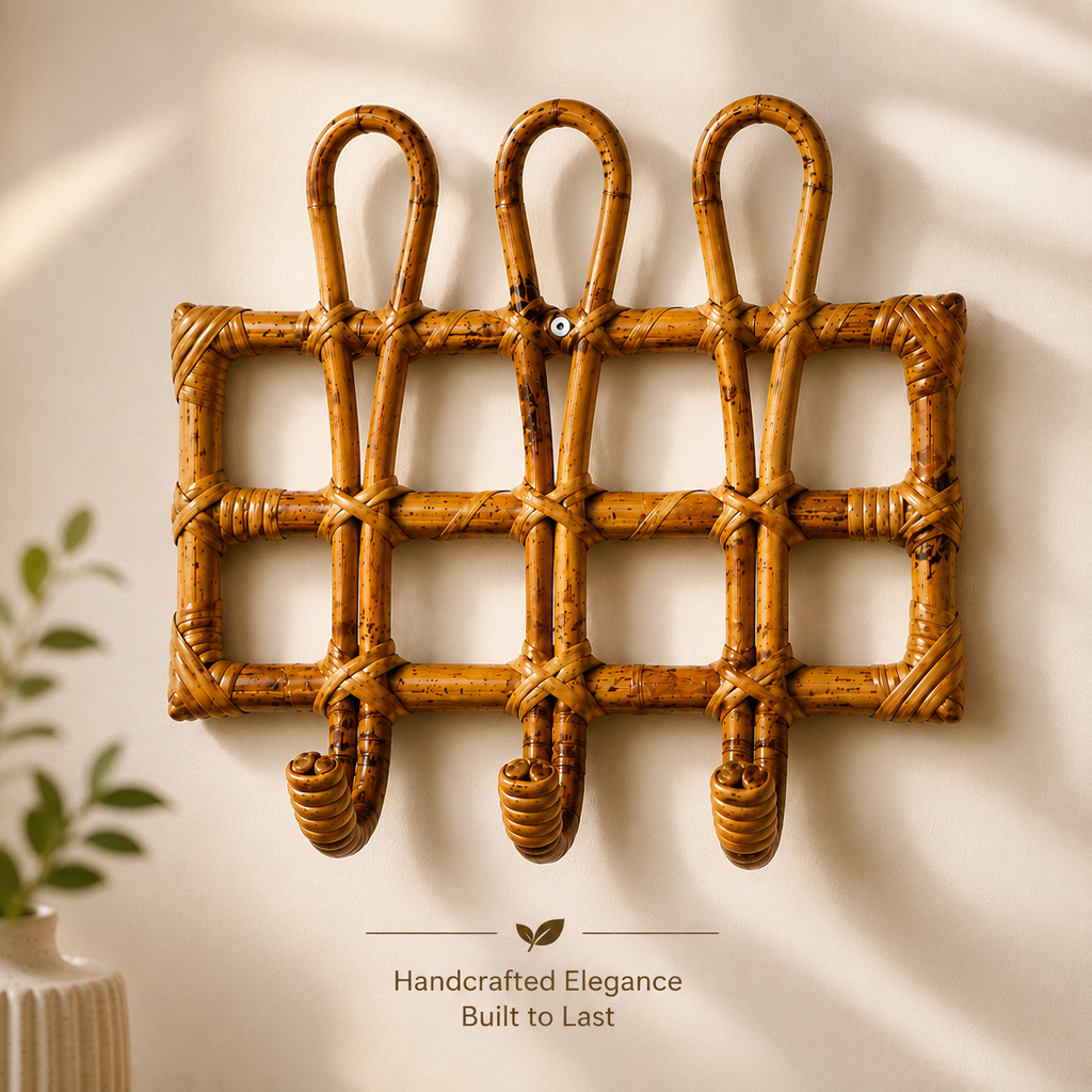 Handcrafted Rattan Wall Hook Organizer
