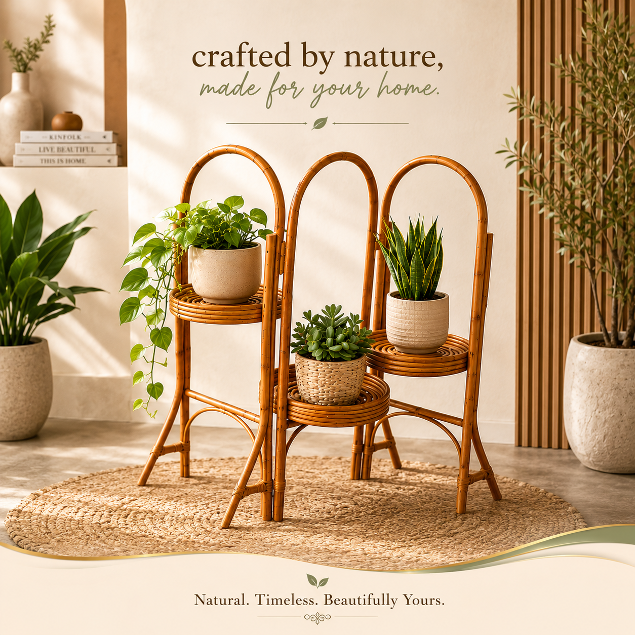 Eco Decx Rattan Plant Stand  3 Tier Bamboo Plant Stand Indoor Outdoor
