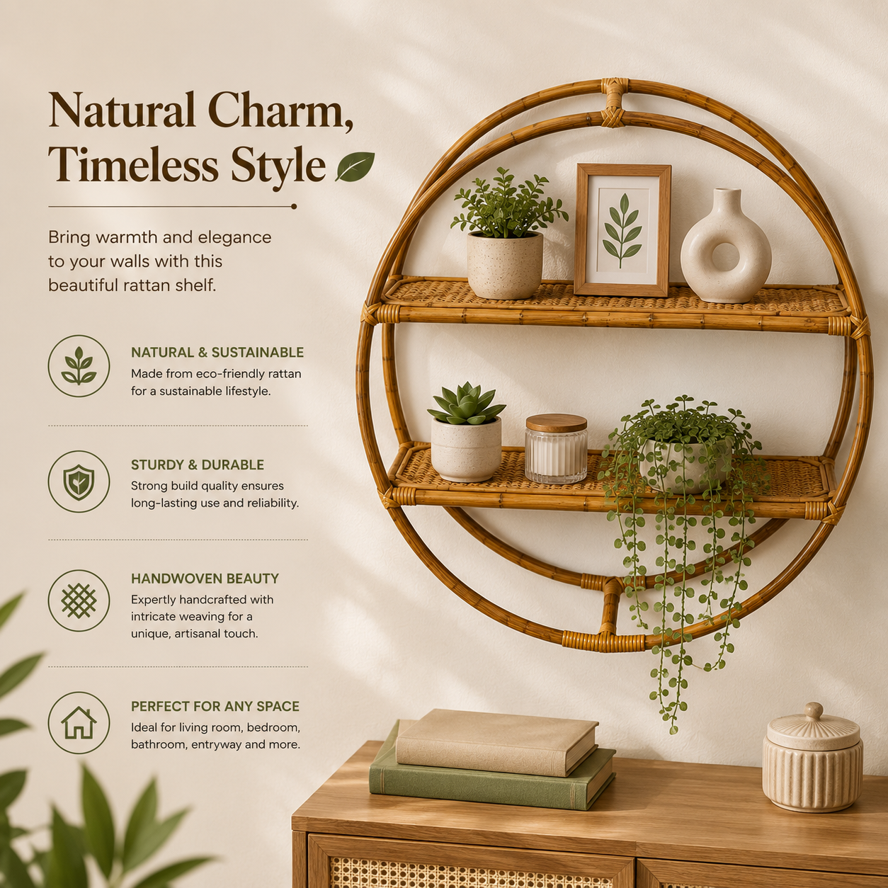 Vintage Rattan Wall Shelf