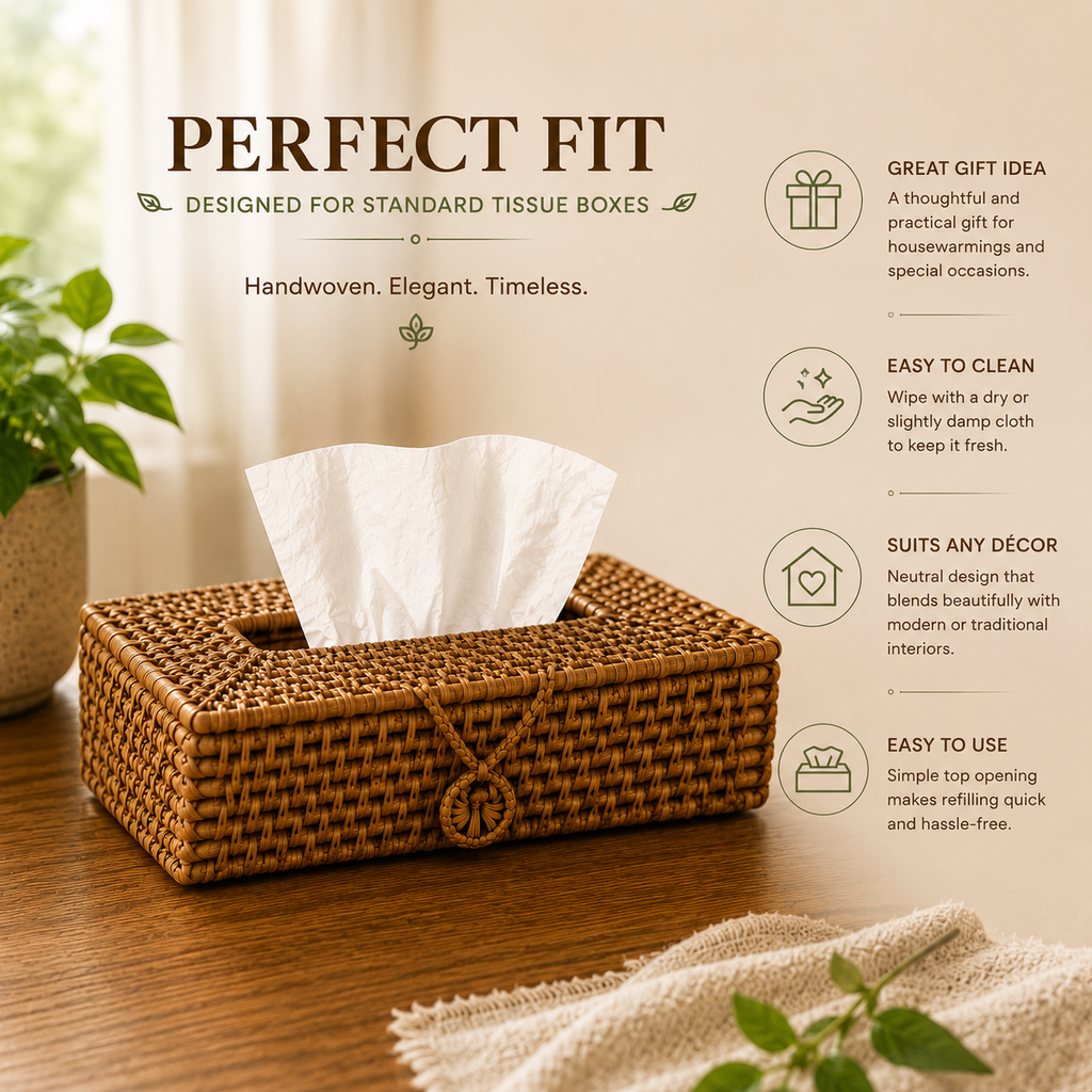 Handcrafted Rattan Tissue Box Holder