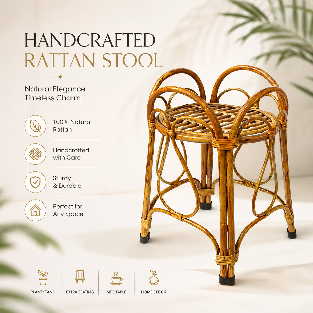 Handcrafted Rattan Plant Stand