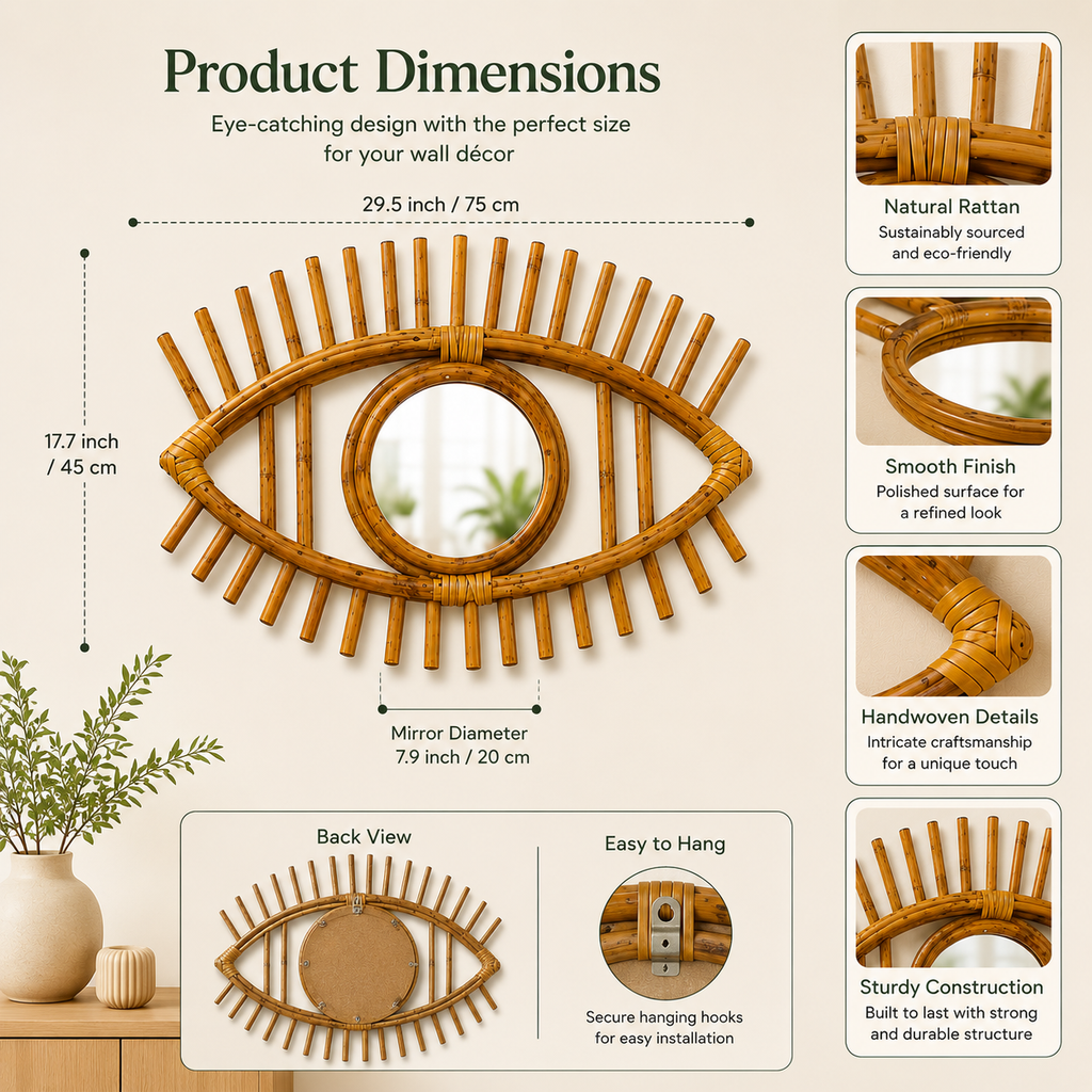 Handcrafted Rattan Eye Shape Wall Mirror