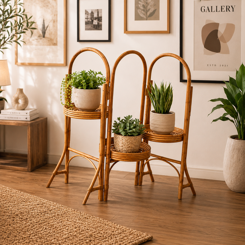 Eco Decx Rattan Plant Stand  3 Tier Bamboo Plant Stand Indoor Outdoor