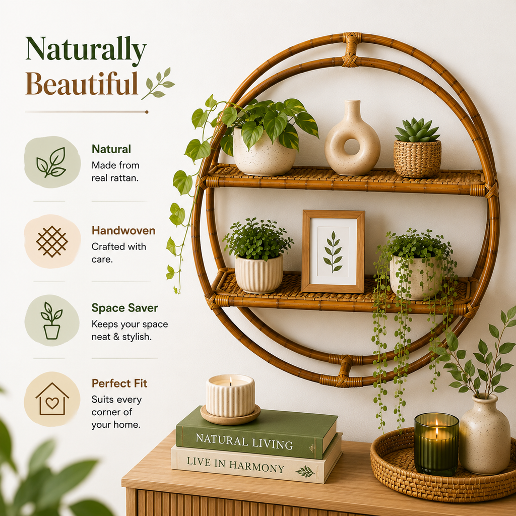 Vintage Rattan Wall Shelf