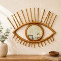 Handcrafted Eye Shape Rattan Wall Mirror  Boho Wall Mirror