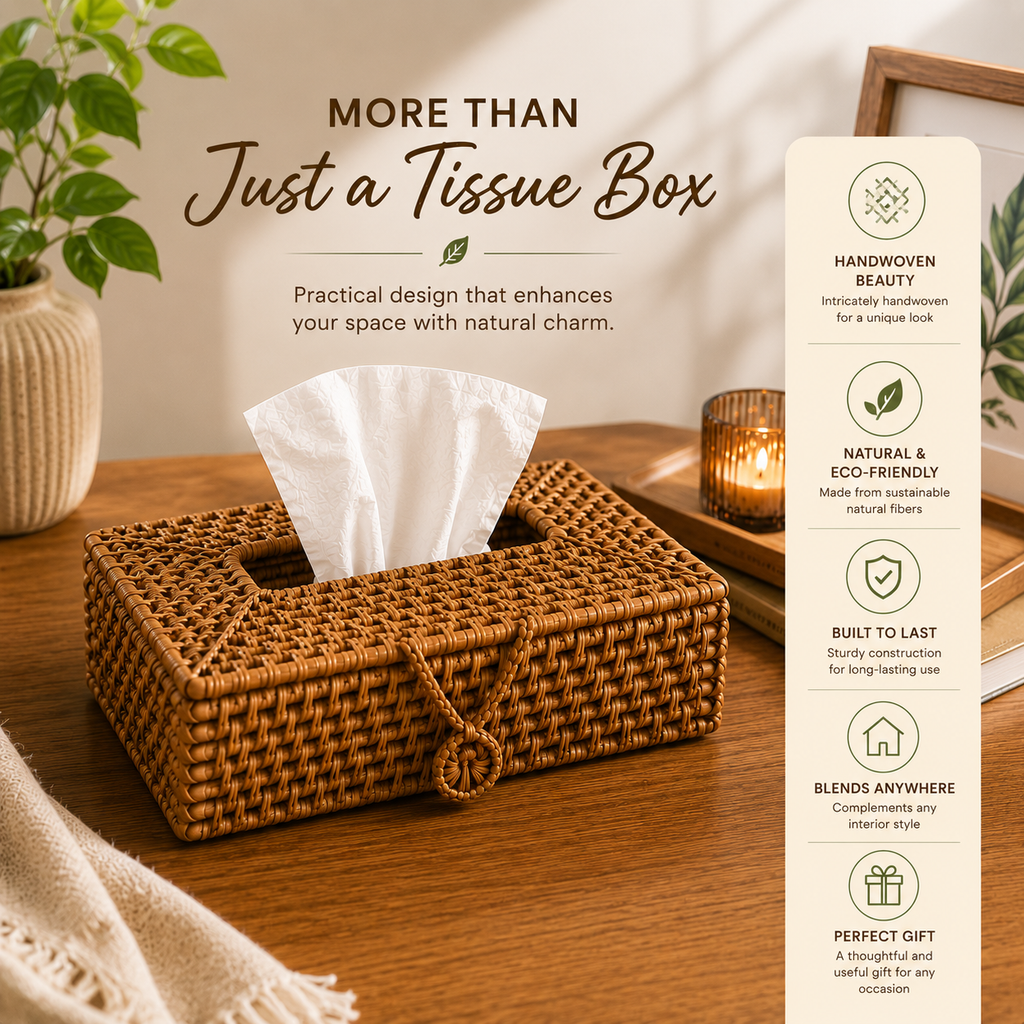 Handcrafted Rattan Tissue Box Holder