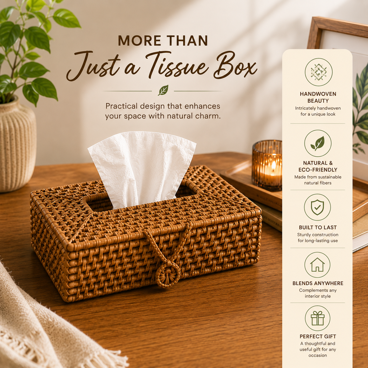 Handcrafted Rattan Tissue Box Holder