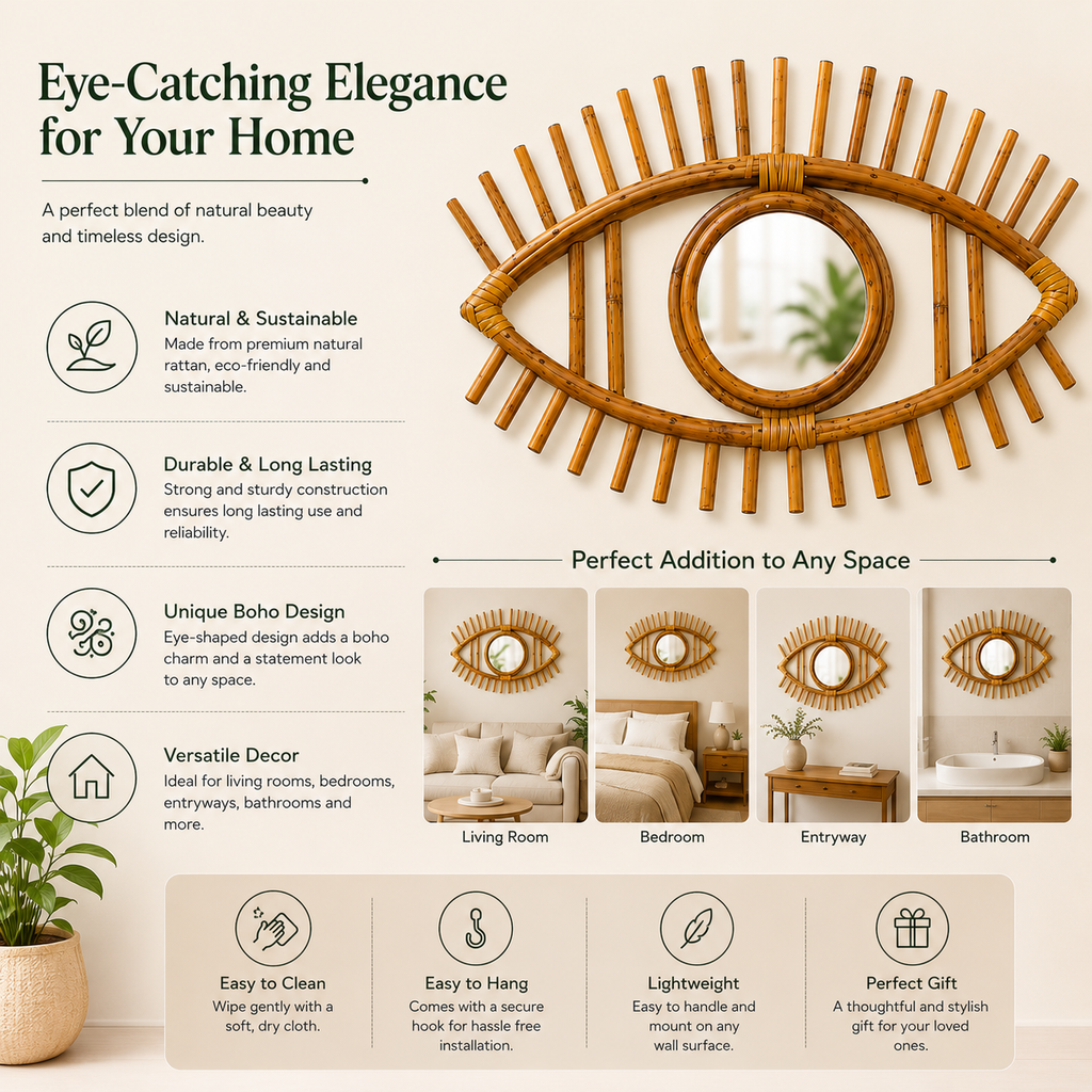 Handcrafted Rattan Eye Shape Wall Mirror