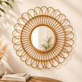 Rattan Flower Wall Mirror  Boho Decorative Hanging Mirror