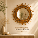 Rattan Sunburst Wall Mirror  Round Bamboo Mirror