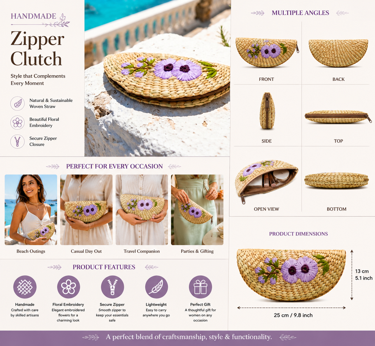 Rattan ziper clutch