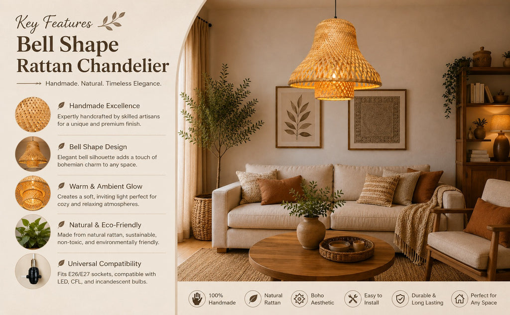 Bell Shape Rattan Chandelier