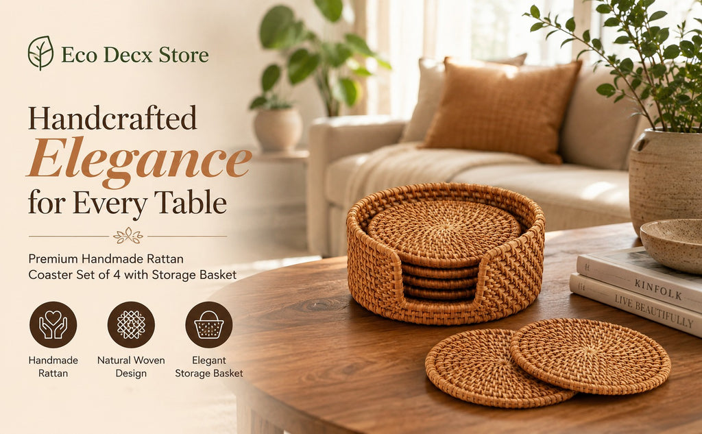 Premuim handmade rattan coaster set of 4
