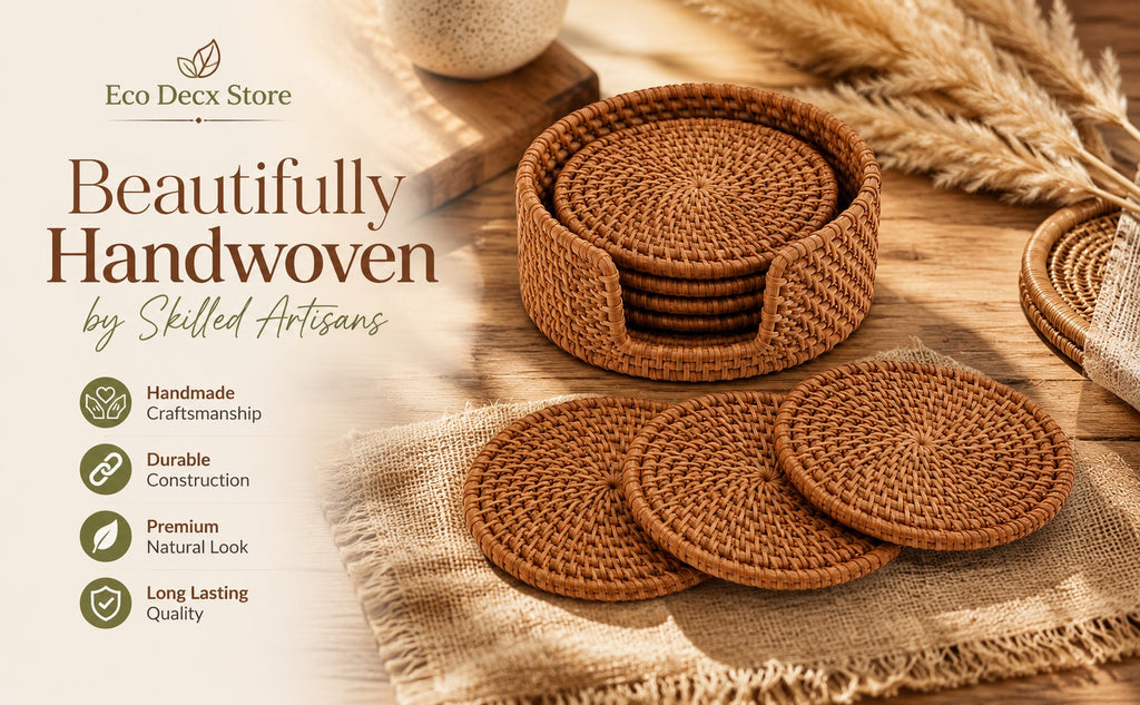 Premuim handmade rattan coaster set of 4