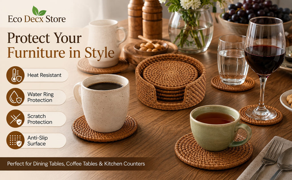 Premuim handmade rattan coaster set of 4