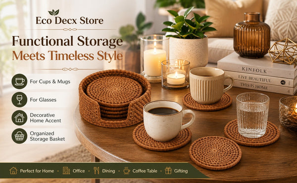 Premuim handmade rattan coaster set of 4