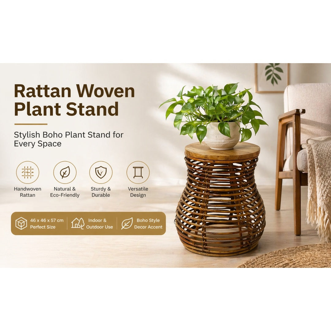 Rattan woven plant stand