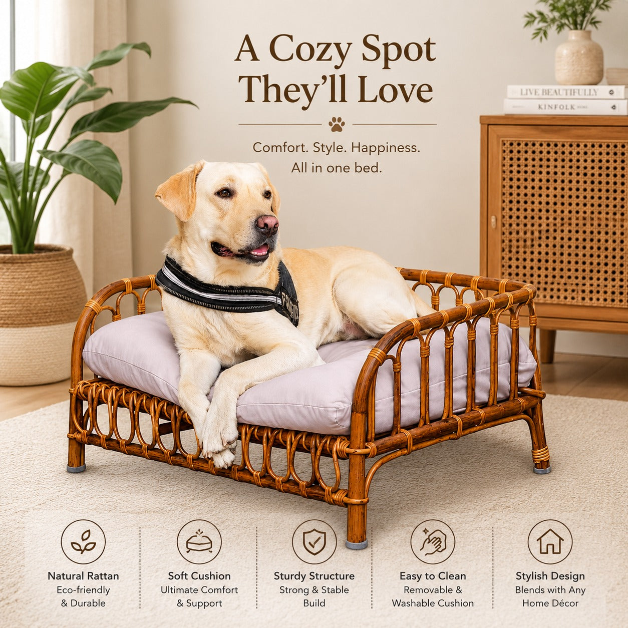 Rattan pet bed without cushion