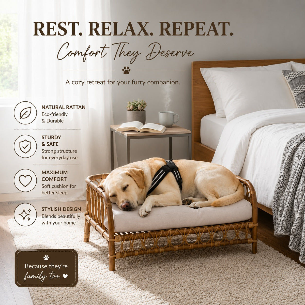 Rattan pet bed without cushion