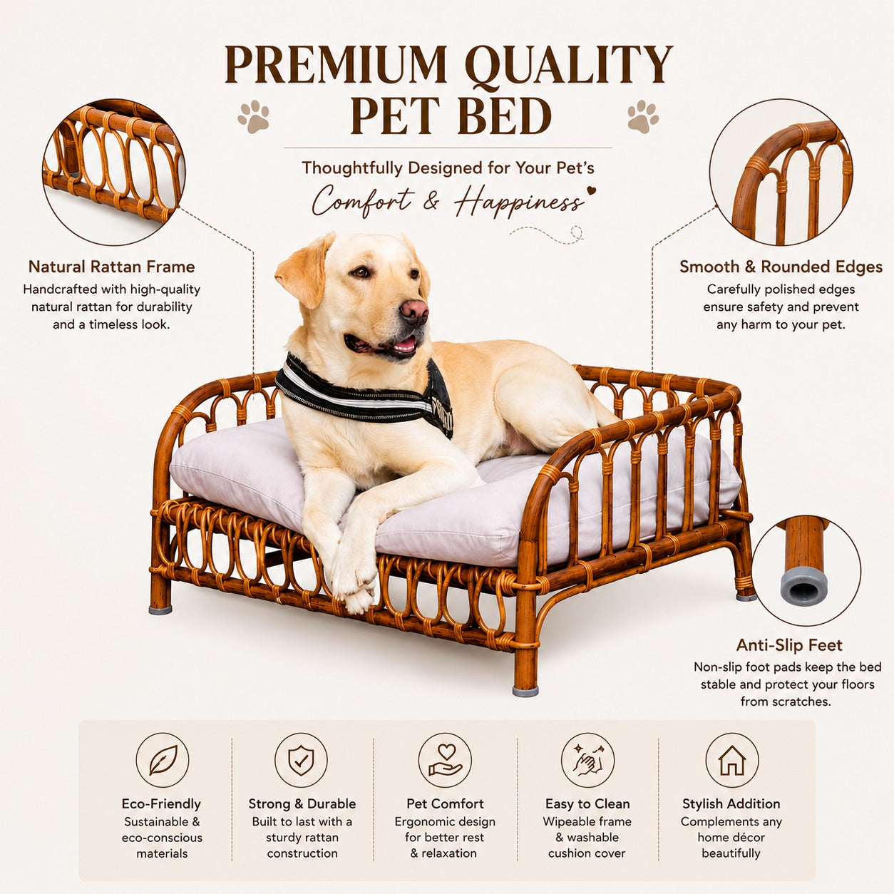 Rattan pet bed without cushion