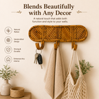 Handcrafted Rattan Wall Hooks | Wooden Key Holder & Coat Hanger Rack for Wall