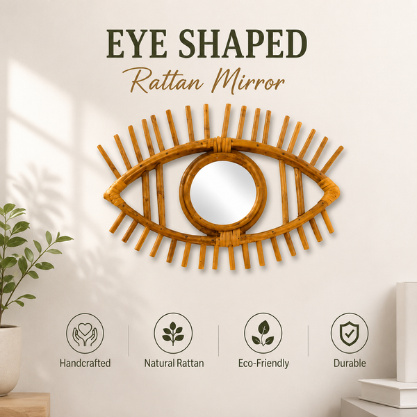 Handcrafted Rattan Eye Shape Wall Mirror