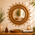 Rattan Sunburst Wall Mirror  Round Bamboo Mirror