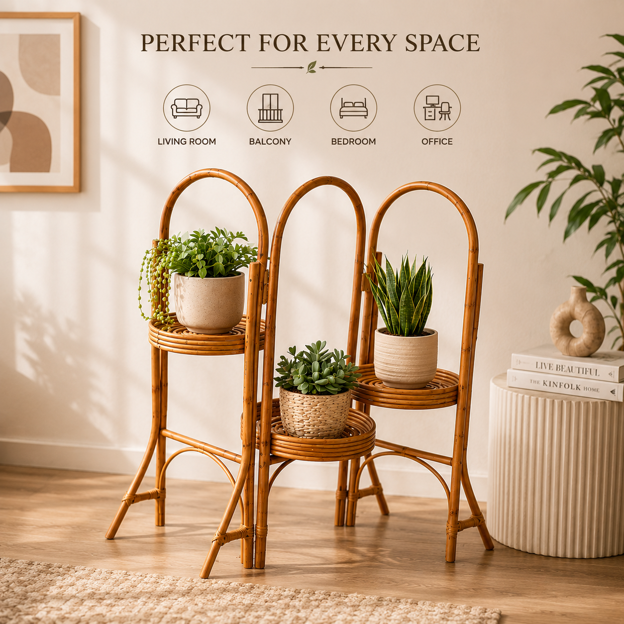 Eco Decx Rattan Plant Stand  3 Tier Bamboo Plant Stand Indoor Outdoor