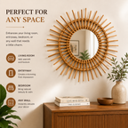 Handcrafted Rattan Sunburst Wall Mirror