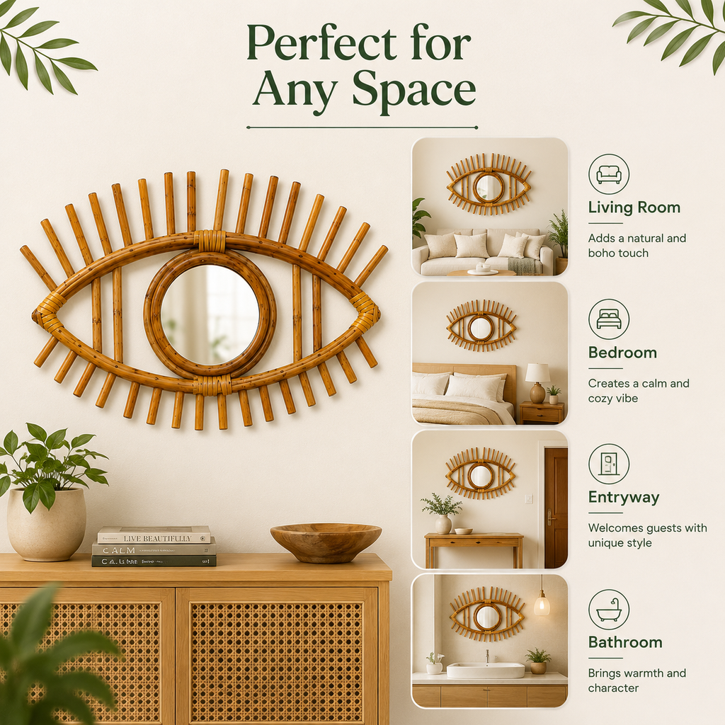 Handcrafted Rattan Eye Shape Wall Mirror