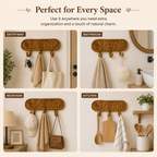 Handcrafted Rattan Wall Hooks | Wooden Key Holder & Coat Hanger Rack for Wall