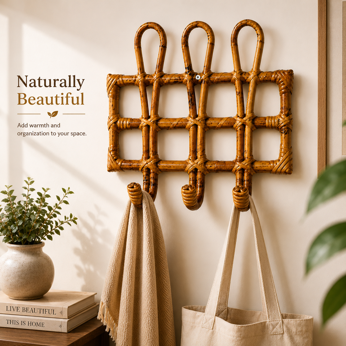 Handcrafted Rattan Wall Hook Organizer