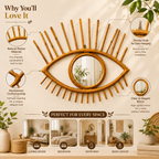 Handcrafted Eye Shape Rattan Wall Mirror  Boho Wall Mirror