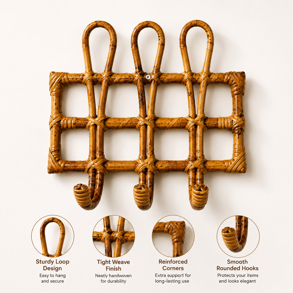 Handcrafted Rattan Wall Hook Organizer