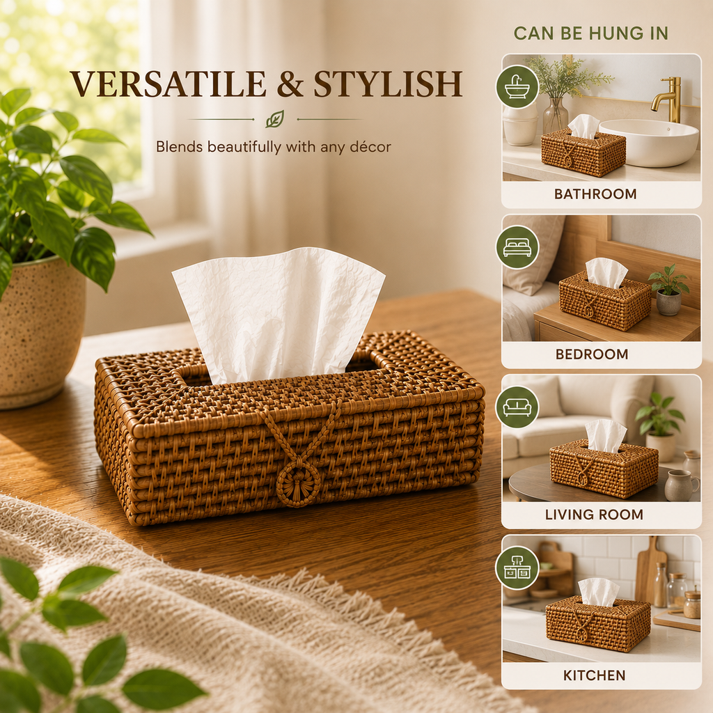 Handcrafted Rattan Tissue Box Holder