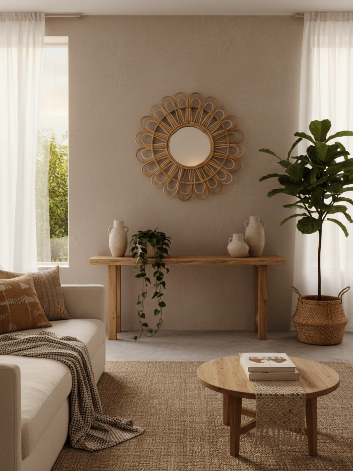 Rattan Flower Wall Mirror
