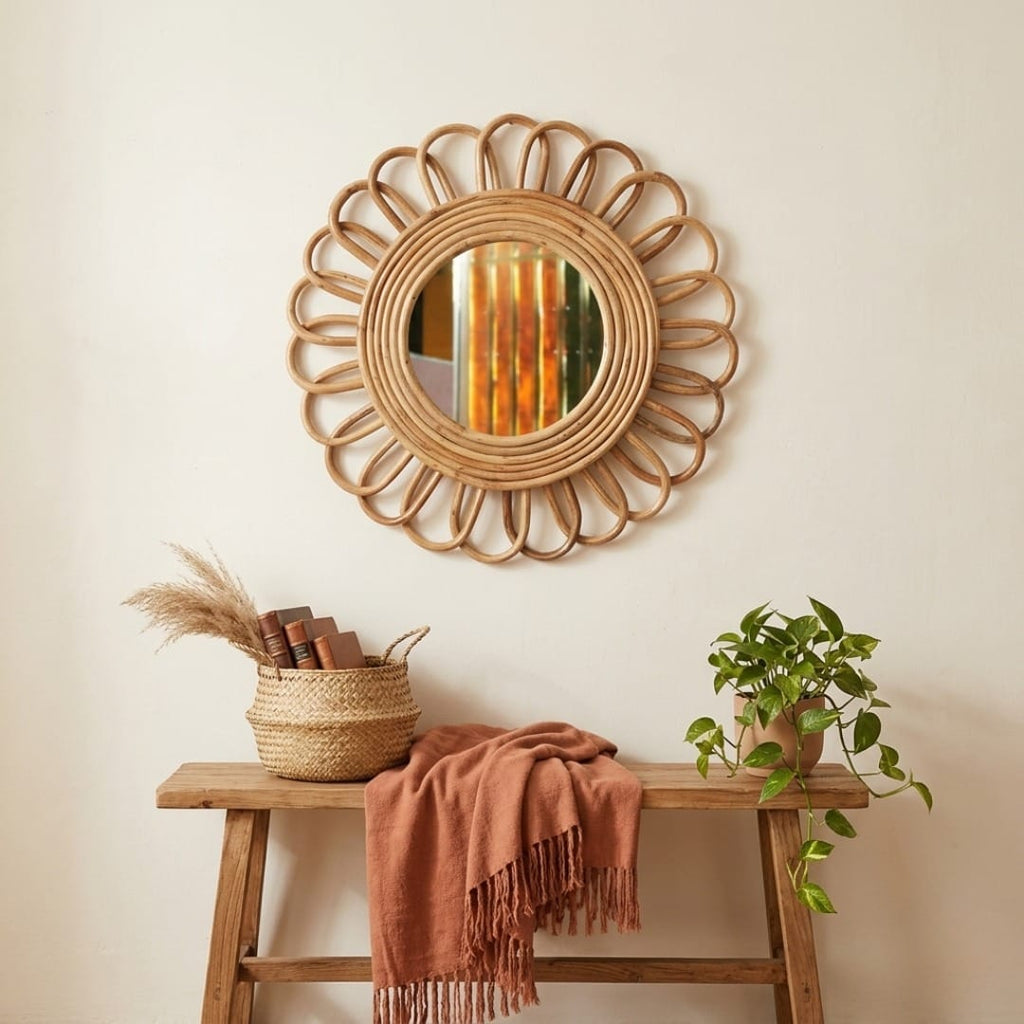 Rattan Flower Wall Mirror