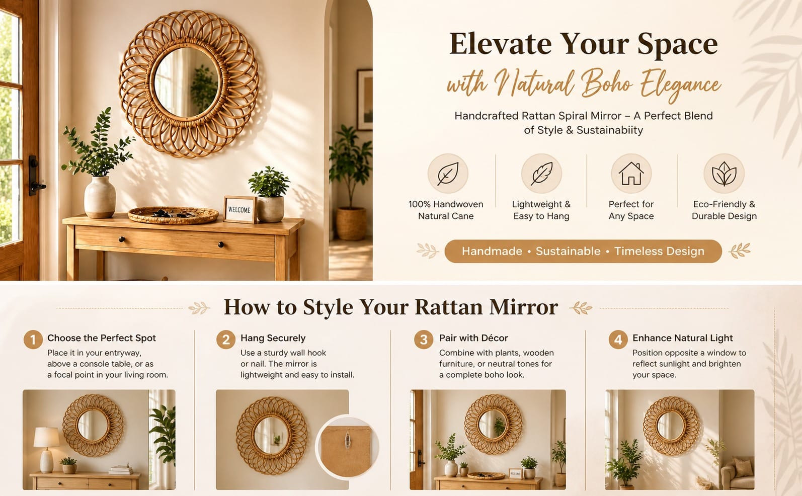 Ratan Spiral Mirror Frame