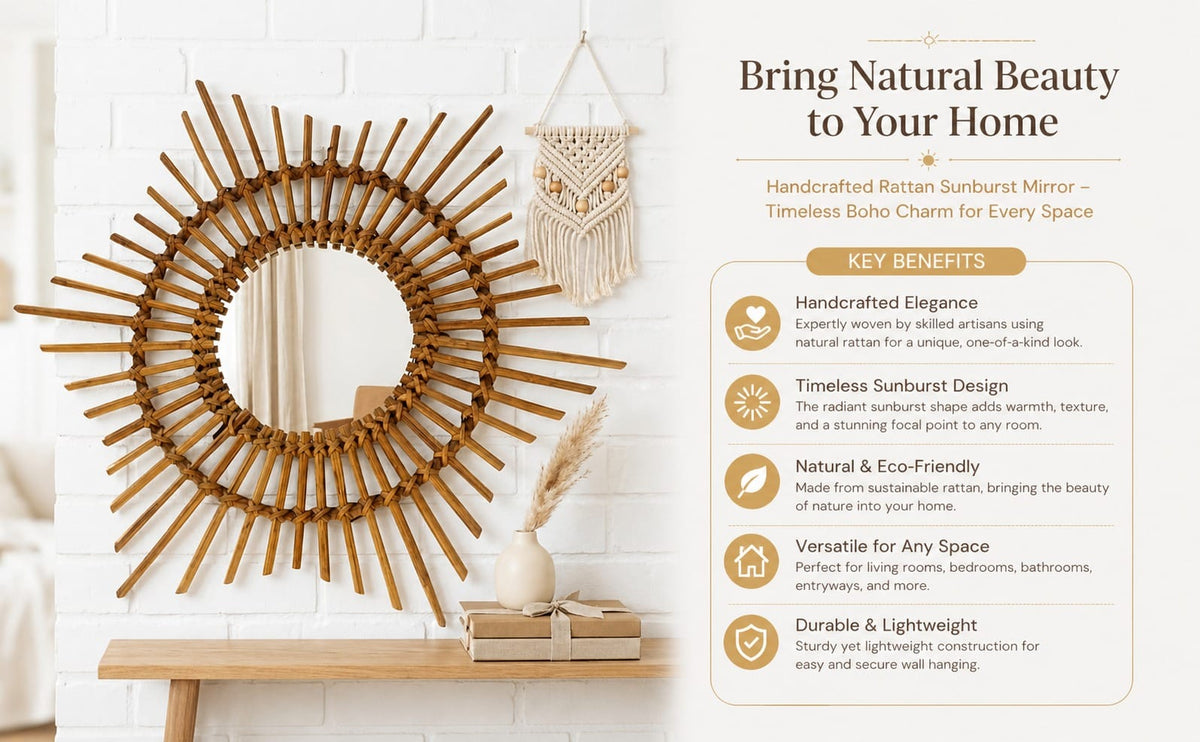 Handcrafted Rattan  SunBurst Mirror