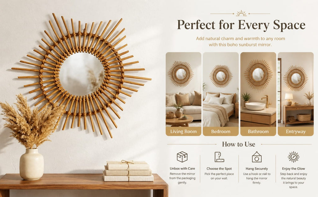 Handcrafted Rattan  SunBurst Mirror