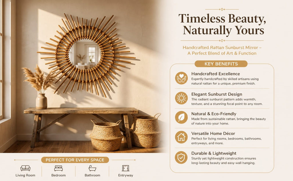 Handcrafted Rattan  SunBurst Mirror