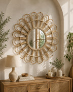 Rattan Flower Wall Mirror