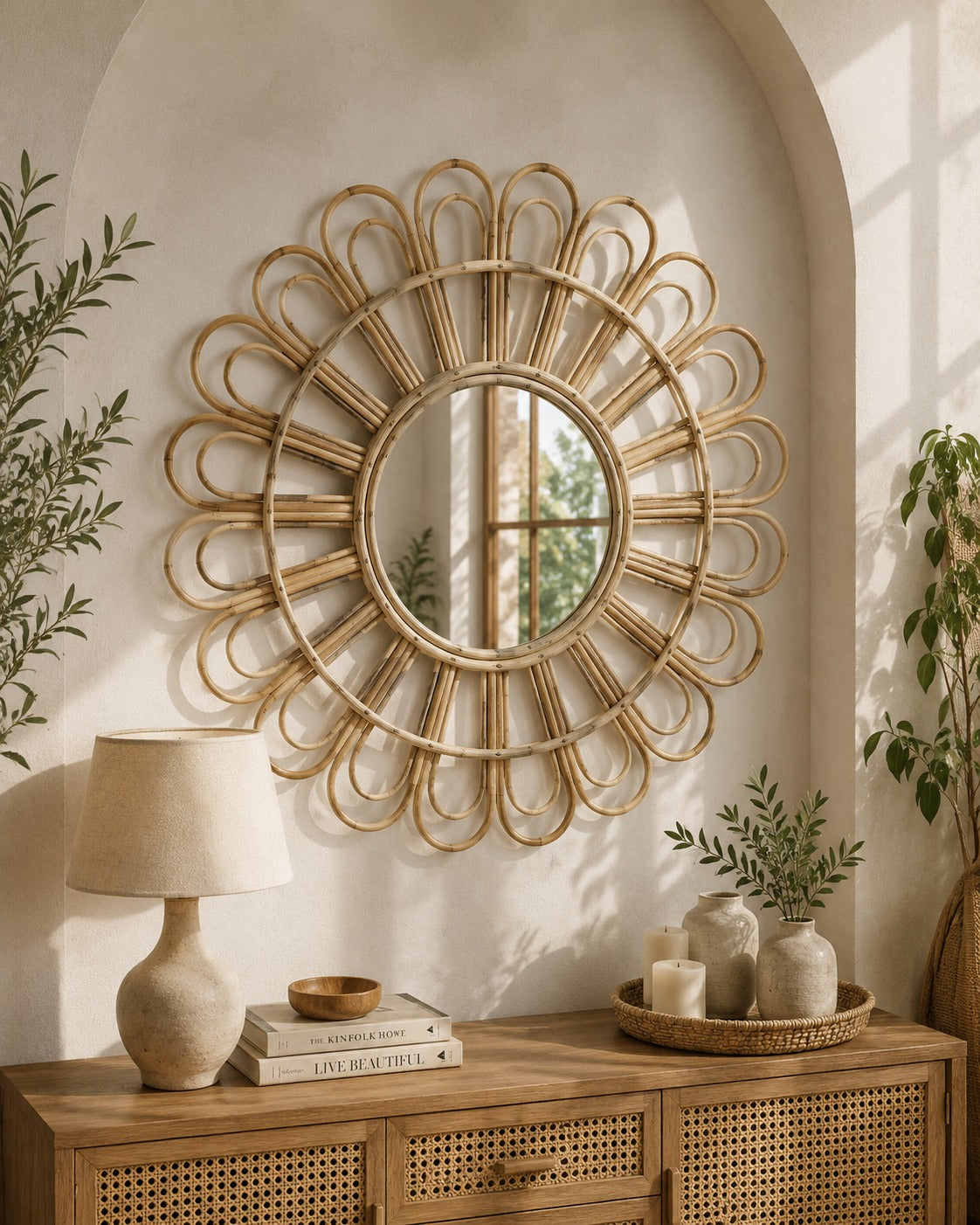 Rattan Flower Wall Mirror