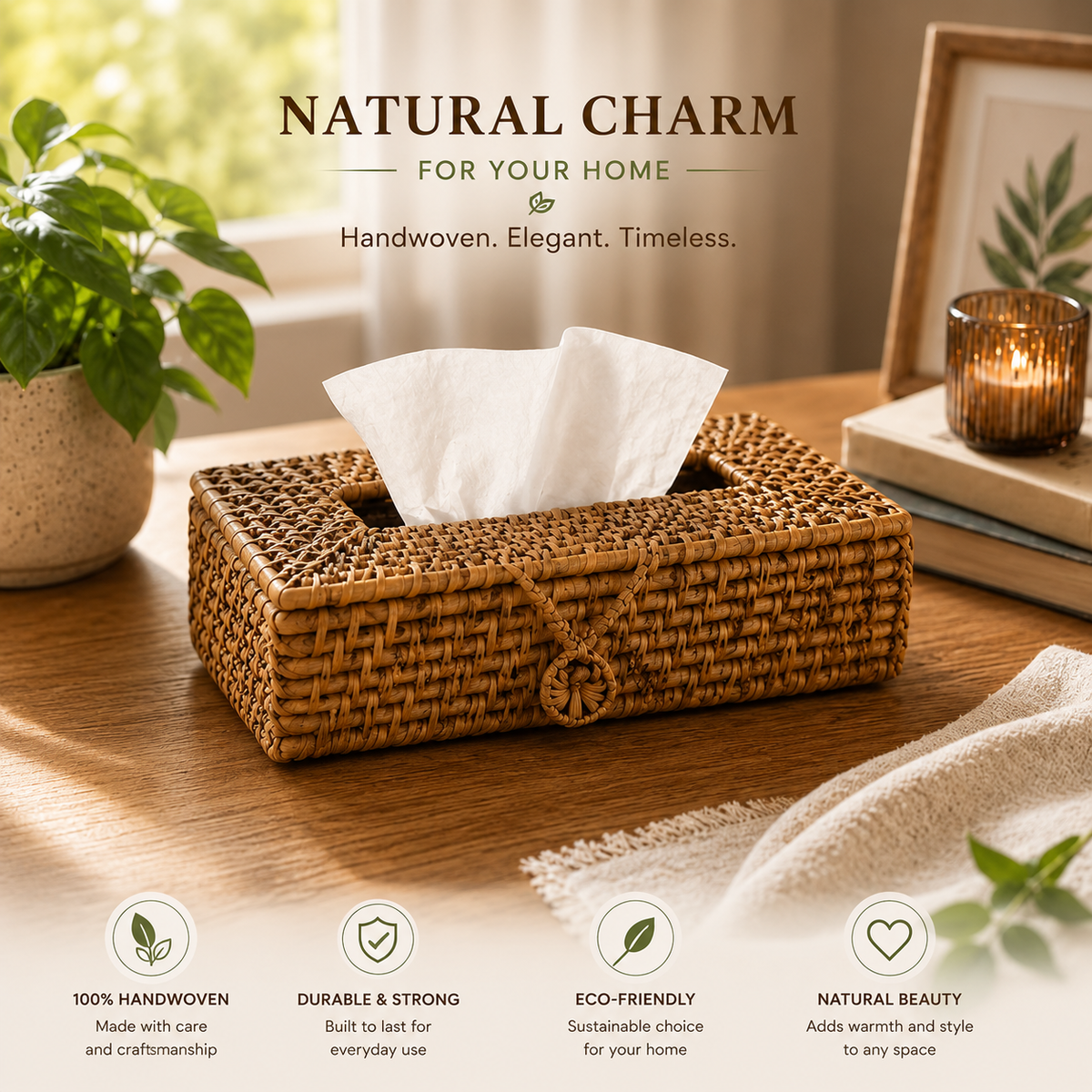 Handcrafted Rattan Tissue Box Holder